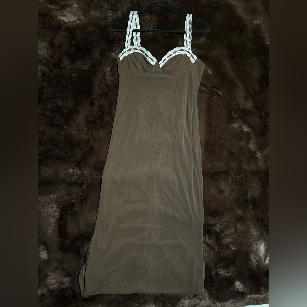 Chic Brown Maxi Dress with Lace Straps